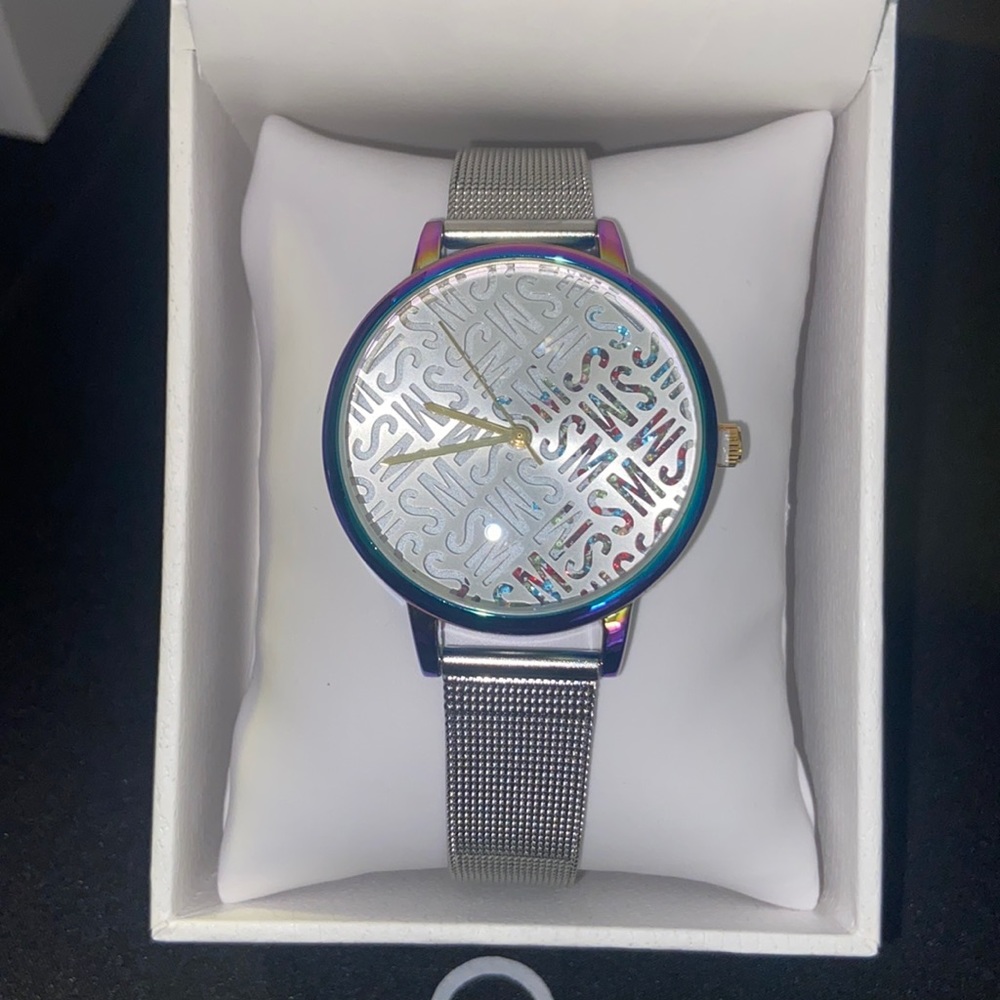Steve Madden Iridescent Case Glitter Logo Dial Watch